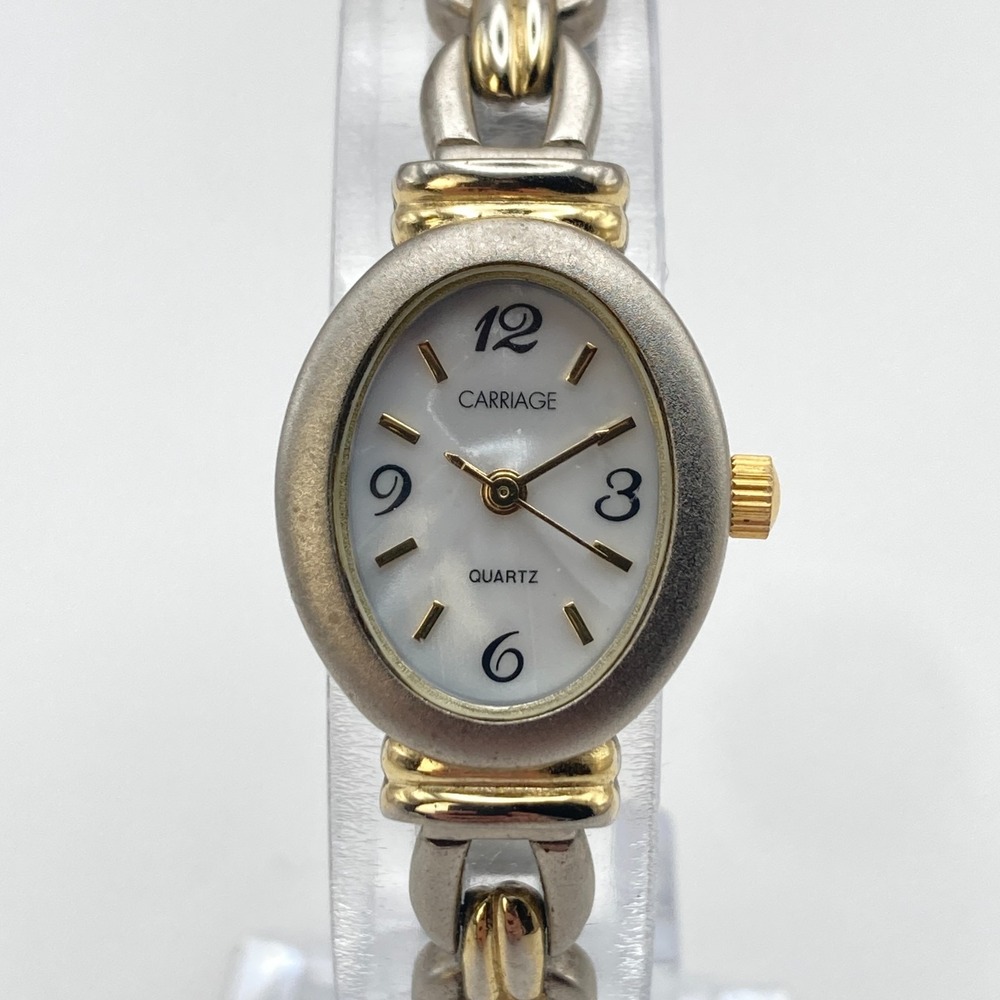 Carriage by Timex Women's Watch 19mm Gold Silver Tone MOP Dial New Battery 6.25"
